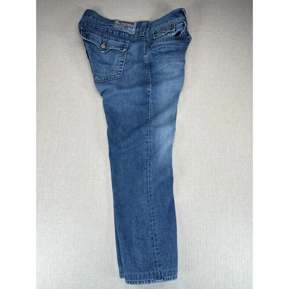 True Religion Ricky Jeans Mens 44 Blue Straight Leg Med Wash Horseshoe Made USA
